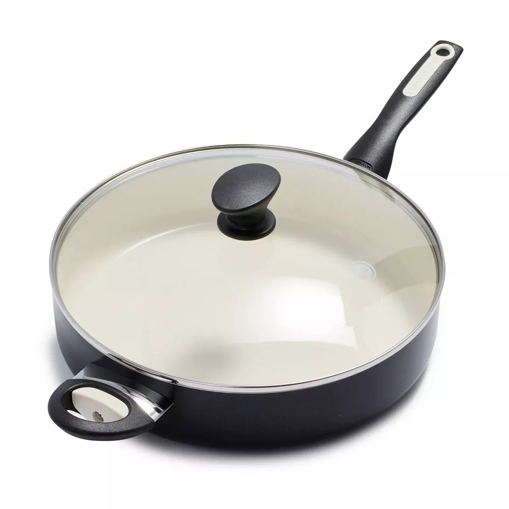 Rio 5qt Ceramic Nonstick Covered Saute Pan with Helper Handle Black Doba Black